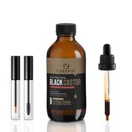 CARAWAY CARAWAY Jamaican Black Castor Oil for Hair Growth, Eyelashes & Eyebrows | Organic, Cold-Pressed & Unrefined | Deep Moisturizing Oil for Skin, Face & Scalp | Glass Bottle + Mascara Kit C 4 oz / 118 ml