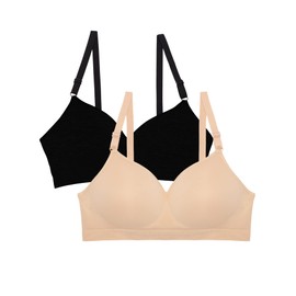 Fruit of the Loom Women's Seamless Wire Free Push-up Bra, Black Hue/in The Buff 2-Pack, 40B