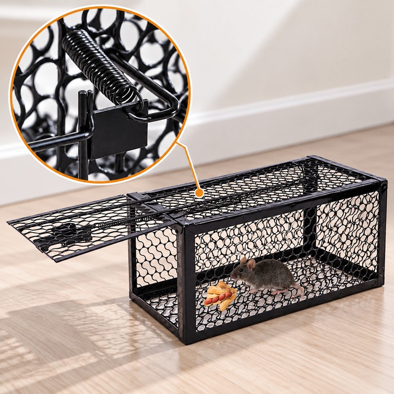 Reusable Metal Mouse Trap Cage for Indoor Rodent Control –