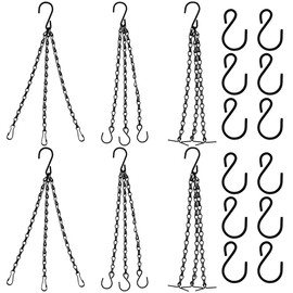 18pcs 16Inch Black Hanging Chains with 12 S-Hooks - Durable & Versatile Hanging Basket Chain for Bird Feeders, Planters, Wind Chimes for Gardeners and Home Decorators