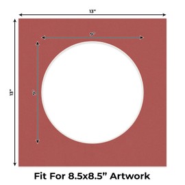 CountryArtHouse Brick Red Acid Free 13x13 Circle Picture Frame Mat with White Core Bevel Cut for 9x9 Pictures - Fits 13x13 Frame - Pack of 10 Matboard Show Kits With Acid Free Backings & Clear Bags