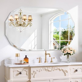 GLASHOM Frameless Bathroom Mirror, 30x48 inch Beveled Bathroom Mirror Wall Mounted, Modern Frameless Mirror for Bathroom, Living Room, Entryway Mirror Horizontal or Vertical