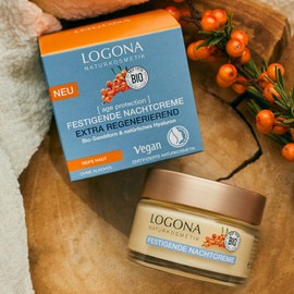 LOGONA Naturkosmetik Anti-Ageing Night Cream, Regenerating Face Care with Vegan Formula, with Organic Sea Buckthorn and Hyaluron, Age Protection, 50 ml