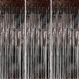 3 Pack Black Sequin Tinsel Foil Fringe Curtains Backdrop for Birthday Wedding Engagement Baby Shower Bachelorette Holiday Celebration Party Photography Photo Prop Decorations Supplies 3.3x6.6ft