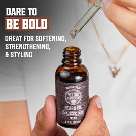 Viking Revolution Majestic Oud Beard Oil for Men - Natural Mens Beard Oil with Argan Oil and Jojoba Oil - Beard Softener, Strengthens and Moisturizes - Beard Conditioner for Men (Majestic Oud,1 Pack)
