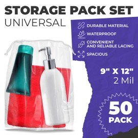 APQ Bolsas transparentes con cordón 50 unidades, 22,8 x 30,5 cm Bolsas de polietileno con cordones dobles de algodón de 23 x 30 cm. 2 mil de espesor. Bolsas de plástico para embalaje y almacenamiento