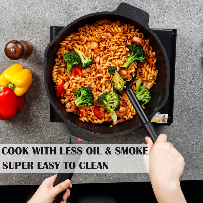 DIIG Nonstick Deep Frying Pan Skillet with Lid, 12 inch/