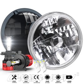 CHUSYYRAY 7 Inch LED GLASS Headlight Round ORIGINAL CLASSIC LOOK conversion chrome pair
