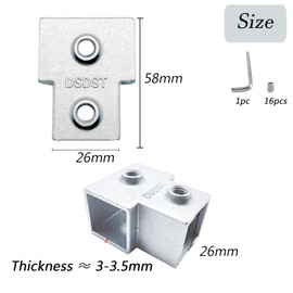 Hdtyyln 8 Pcs 25mm Square Tube Connector, 3 Way T Shaped Square Tube Clamp, Aluminum Alloy Tube Corner Coupler, Pipe Fixed Joint, Tube Fittings for Shelf Fence Structural Stabilized, 3-3.5mm Thick