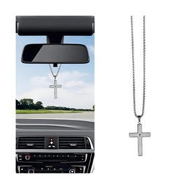 Zpana Cross Pendant for Car Rearview Mirror, Stainless Steel Vehicle Rear View Mirror Hanging Charm, Automotive Interior Ornament Decoration Accessories, Universal for SUV Sedan Truck (Silver)