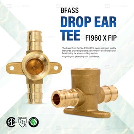 3/4 Inch x 3/4 Inch Pex-A x 3/4" Female NPT Drop Ear Tee, Brass Expansion Tee Fitting, F1960 Brass Lead-Free Tee with Drop-Ear No Lead Brass, For Use in Pex-A-Tubing Connection (Pack of 5)