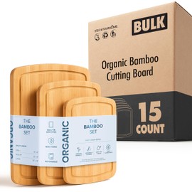 Wood Cutting Boards for Kitchen Counter – Organic Bamboo Cutting Board Set with Stick-On Grips (15 Pack), Thick Non-Slip Wooden Chopping Boards for Meat, Cheese, Produce & Serving
