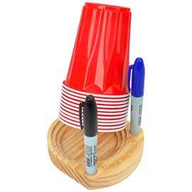 Party Cup Holder with Marker Slot | Mark Your Cup and Drink Up Cup Holder | Holiday Hosting Essential | Wooden Cup Organizer | Plastic/Paper Cup Dispenser | Fits Variety of Disposable Cup Sizes (1)