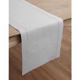 Solino Home Soft Grey Table Runner 132 Inches Long - 100% Pure Linen Extra Long Table Runner 14 x 132 Inch for Spring, Father's Day, Summer - Classic Hemstitch