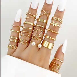 INENIMARTJ Gold Knuckle Rings for Women,22 PCS Gold Rings Set Multiple Boho Stackable Vintage Finger Ring for Teens Christma Stocking Stuffers for Women (22PCS Gold Rings)