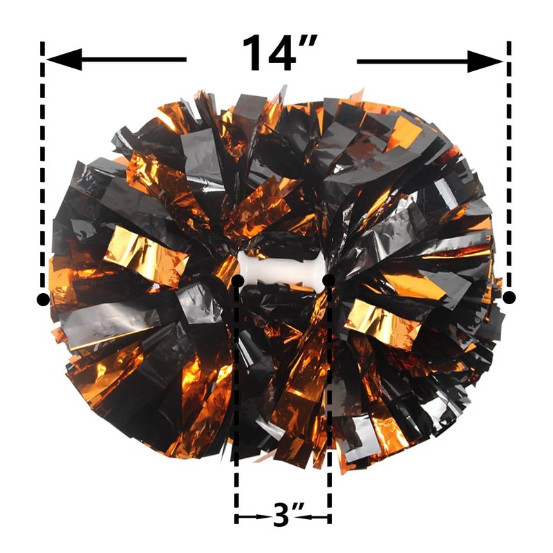Hooshing 2PCS Black and Orange Pom Poms Cheerleading Metallic Pompoms