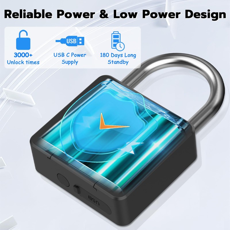 Dhiedas Fingerprint Gate Lock, 2.7'' Long Shackle Heavy Duty Smart