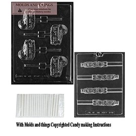 MOLDS AND THINGS Baptism Bassinet Chocolate Candy Mold, Baby Block Pretzel Chocolate Candy Mold with Copywrited Candy Making Instruction + 50 Sticks