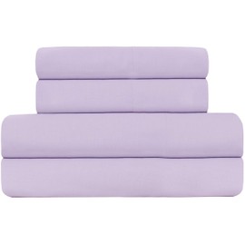 Color Remedy 200 Thread Count Cotton Blend 4 Piece Queen Bed Sheet Set - 1 Fitted Sheet, 1 Flat Sheet, 2 Pillow case - Super Soft - Fade Resistant Luxury Queen Size Sheet Set (Queen, Lavender)