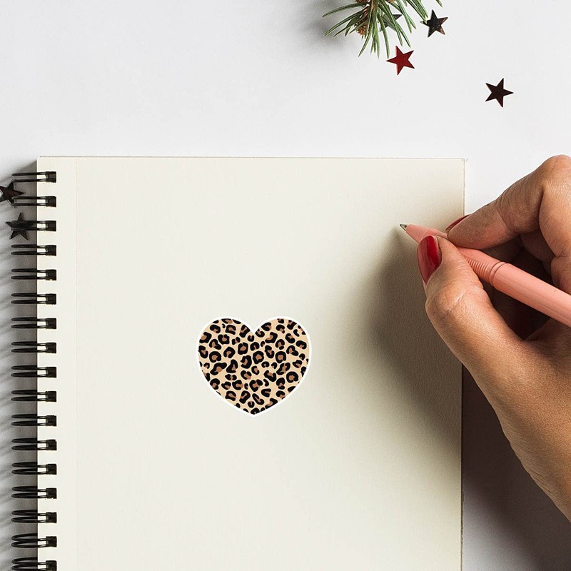 Leopard Print Heart Stickers 1in for Scrapbooking, Arts, Craft, Kids