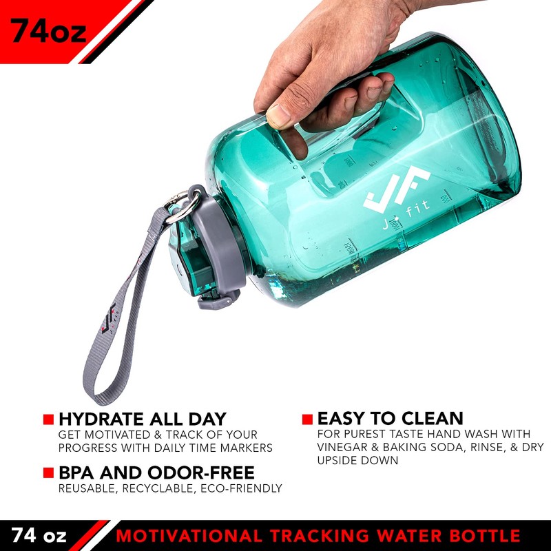 JFIT BPA Free Reusable Sports Water Bottle w/Time Markers, Leakproof