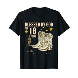 Vintage Blessed by God for 18 Years Cowboy 18th Birthday Boy T-Shirt