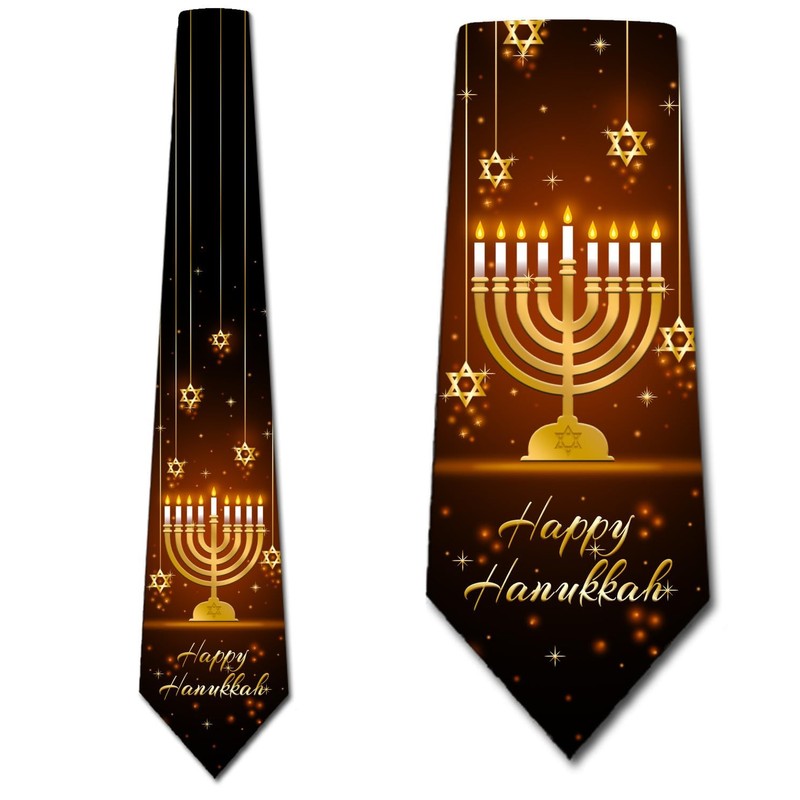 Three Rooker Menorah Ties Mens Jewish Necktie Hanukkah Tie for