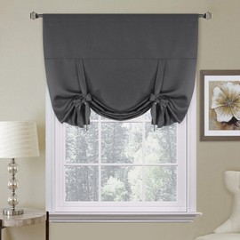 H.VERSAILTEX Solid Blackout Curtain Energy Efficient Tie Up Shades Rod Pocket Panel for Kitchen (Charcoal Gray, 42W x 63L, One Panel)