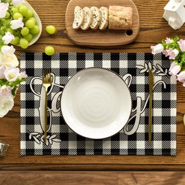 Artoid Mode Love Family Together Home Buffalo Plaid Placemats Set of 6,12x18 Inch Seasonal Table Mats for Party Kitchen Dining Decoration