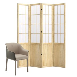 Room Divider, 66.9Inch Tall Japanese Shoji Style Folding Wood Screen with Double Hinges for Home Office Bedroom Hotel Decoration (4Panels, Natural)