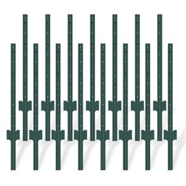 FOREHOGAR Metal Fence Post 3 Feet Green, Pack of 15, T Post for Wire Fence, No Dig Steel U Post Fencing for Lawn Garden Wire Mesh Fence Poles Sign Outdoor Light Duty