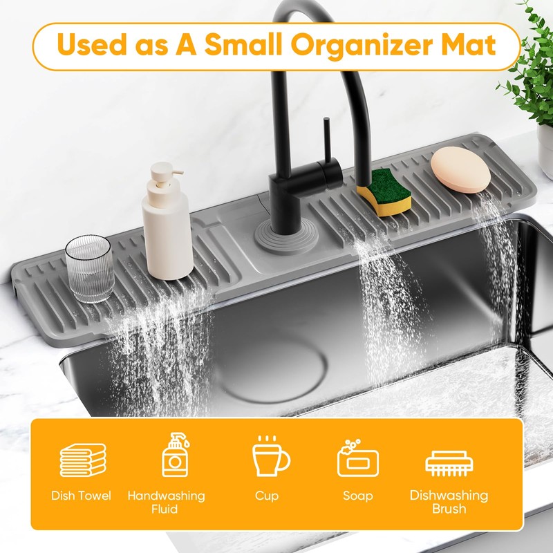 17.7inch Folding Faucet Mat for Kitchen Sink Splash Guard[7° Slope