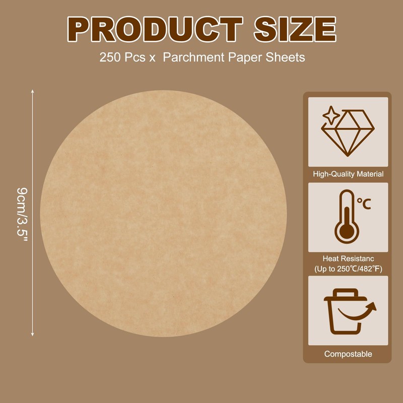 sourcing map 250 Pcs Unbleached Parchment Paper Baking Sheets Rounds,