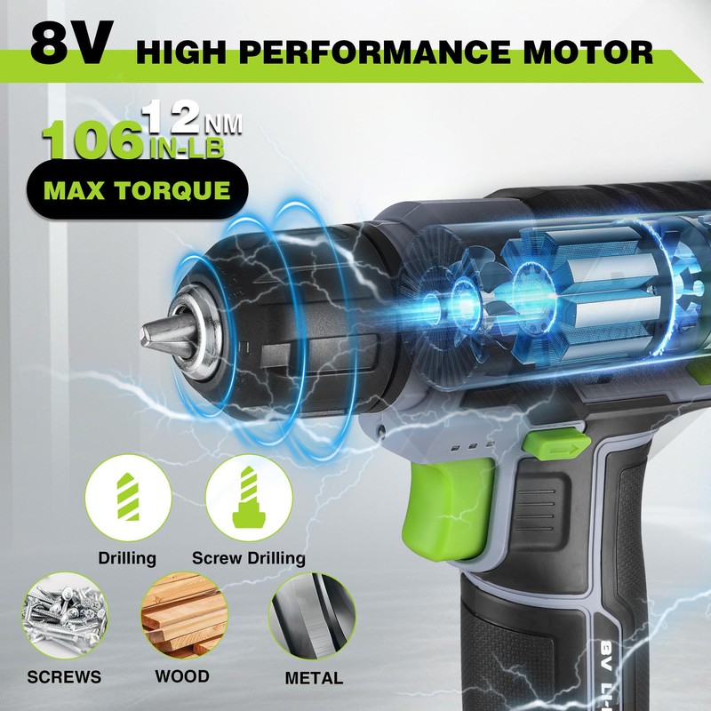 WORKPRO 8V Cordless Drill Driver Kit with 53pcs Bit Set,