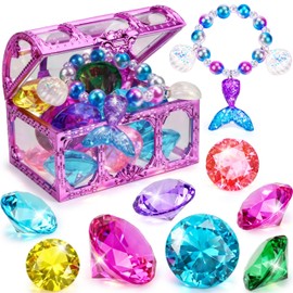 Hoplito 11 Pcs Diving Gems Pool Toys, Colorful Diamond Diving Toy with Treasure Chest, Sinking Dive Swimming Pool Toys, Underwater Gemstone Swimming Gifts for Summer Pool Party Favors