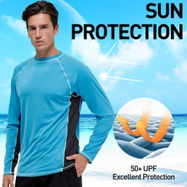 Arcweg Rashguard Men Long Sleeves Diving UV Protection UPF 50+ Elastic Rash Vest Loose Fit Top Swimming Quick Drying Surfing Pool T-Shirt Sports Top Rashie 3XL (EU) New Light Blue and Grey