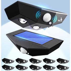 Solar Fence Lights 12 Pack, Motion Sensor Outdoor Light with 3-Sided Lighting, 50 Lumens Solar Lights Outdoor Waterproof with 7000K/3000K Mode for Fence/Deck/Patio/Pool