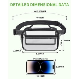 MAY TREE Clear Belt Bag Stadium Approved-Clear Fanny Pack 0.5MM Thickened for Concerts Festivals Sport Event School with Adjustable Strap - Black