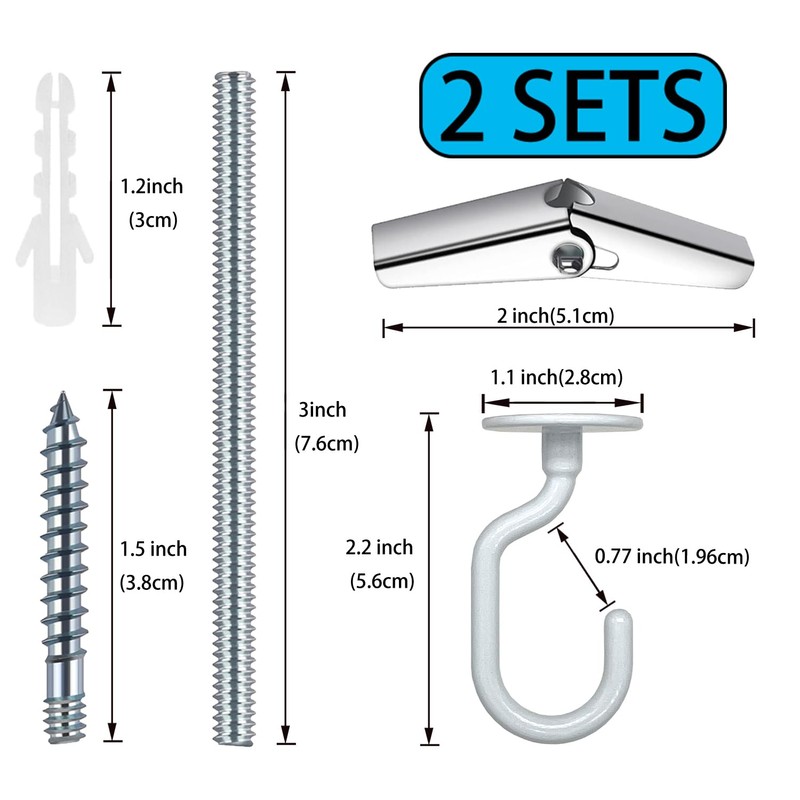 Evsteluo White Swag Ceiling Hooks – 2 Sets with Hardware