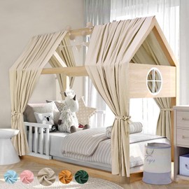 Alishomtll House Bed Canopy Decoration Set, 2 Bed Canopy, House Bed Made of 100% Cotton Muslin, 1 Bunting 300 cm, Children's Bed Canopy Fabric Canopy for Girls, Boys, Children's Room, 67 x 320 cm