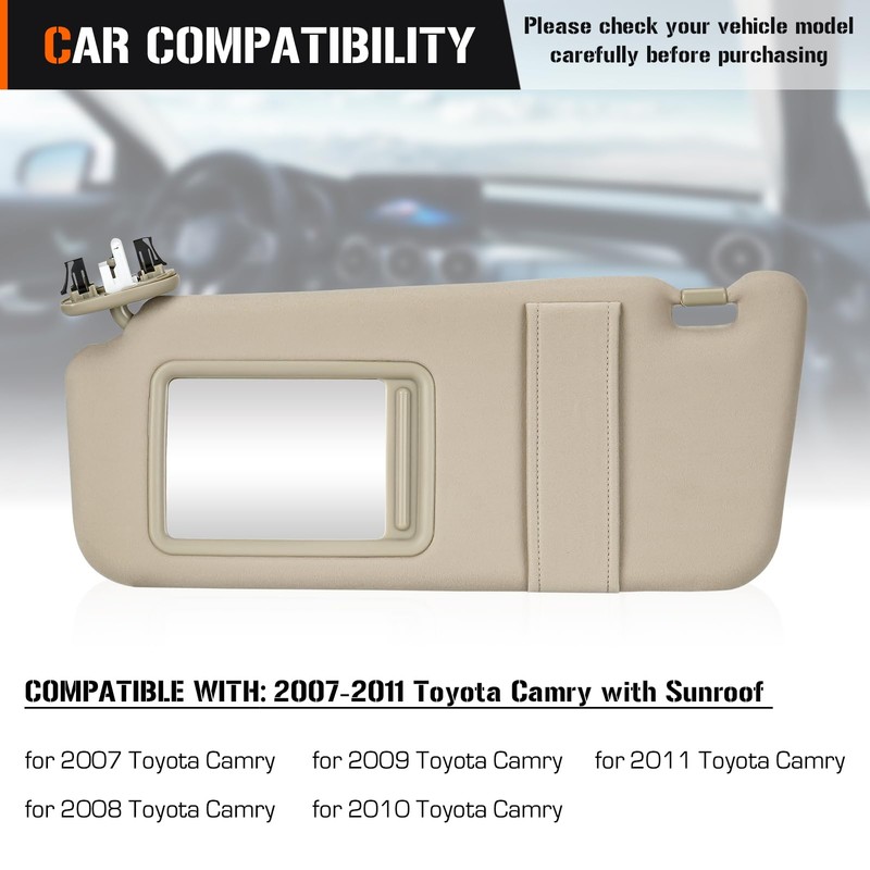 Sun Visor with Light for Toyota Camry 2007-2011 with Sunroof,