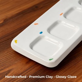 Handmade Ceramic Paint Palette 5-Well,Porcelain Watercolor Palette -No Paint Absorption, Instant Cleanup & Ultimate Durability – Essential Tool for Watercolor, Gouache & Acrylic Artists