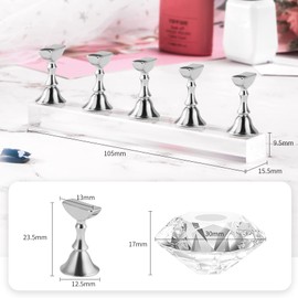 Magnetic Nail Stand, Tip Stand, Annhua Nail Tip Stand, Diamond Tip Stand, Practice Nail Salon Tool, Set of 5, Silver, Nail Practice, Hand Nail Exercise, Pedestal Nail Supplies, Nail Tip Display Stand