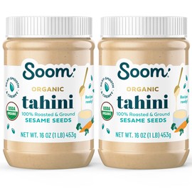Soom Foods Ground Organic Sesame Tahini Paste 16oz (2 Pack) | Silky Smooth Texture in Hummus, Sauces, Dips, Salad Dressings | Vegan, Nut-Free, Gluten-Free, Dairy-Free, Keto, Paleo, Plant Based, Kosher