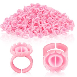 300PCS Pink Glue Rings for Eyelash Extension,Lovely Round Rings for Lashes,Disposable Lash Glue Holder for Lash Extension Makeup Plastic Nail Supplies (Pink-r, Round - shaped)