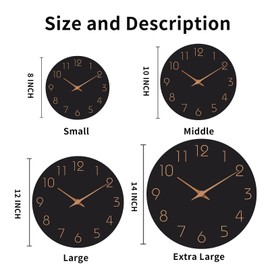 Mosewa Wall Clock Battery Operated 10 Inch Black Silent Non Ticking Simple Minimalist Style Rose Gold Numbers Decorative for Living Room Kitchen Home Office Bathroom