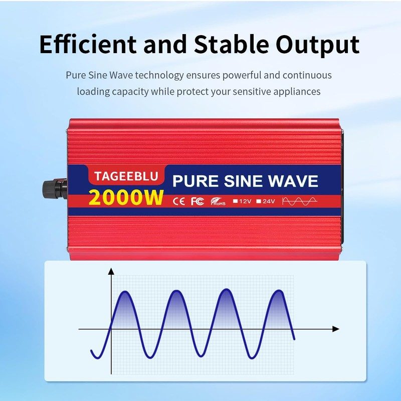 TAGEEBLU 2000 W（4000 Peak） Pure Sine Wave Power Inverter 12V