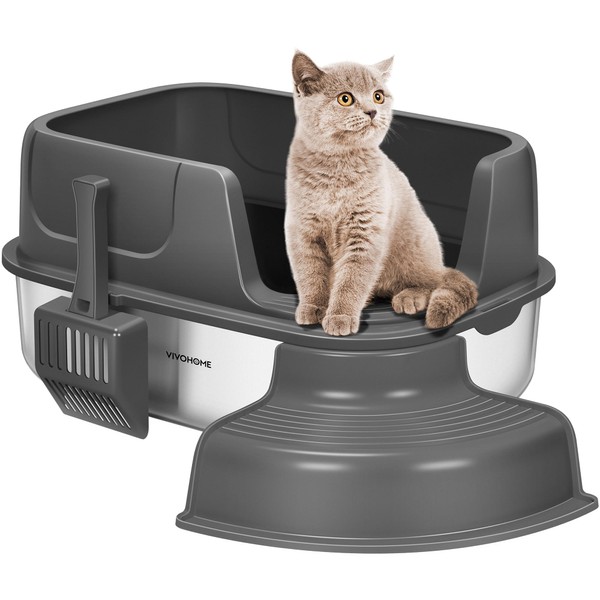 VIVOHOME XL Stainless Steel Cat Litter Box with Cover and