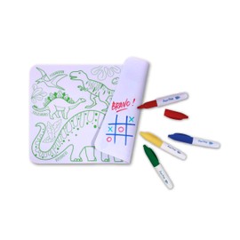 SUPER PETIT - Educational Game - Dino Colouring - Reversible - Comes with 4 erasable Felt tip pens in Different Colours - Easy to Clean - Reusable - Antibacterial - from 3 Years