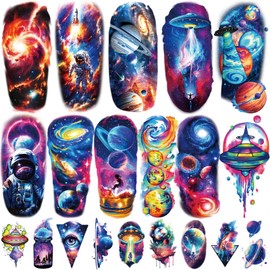 77 Sheets Temporary Tattoos, 17 Sheets Space Planet Astronaut Rockets Half Arm Fake Tattoo for Adults Men Women, 60 Sheets Small Waterproof Lasting Stickers Tattoo for Boys Girls Kids Party
